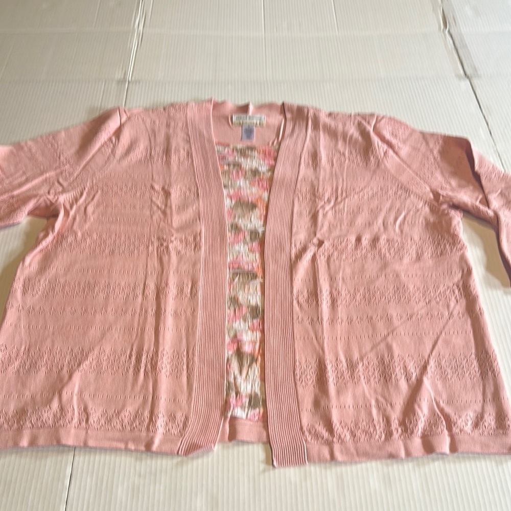 NWT Alfred Dunner Pink Open Front Knit Cardigan Sweater attached ruffle shirt 3x - Picture 1 of 10